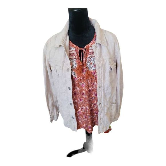 J Jill Linen Light Weight Tan Jacket Size Medium - Picture 5 of 8